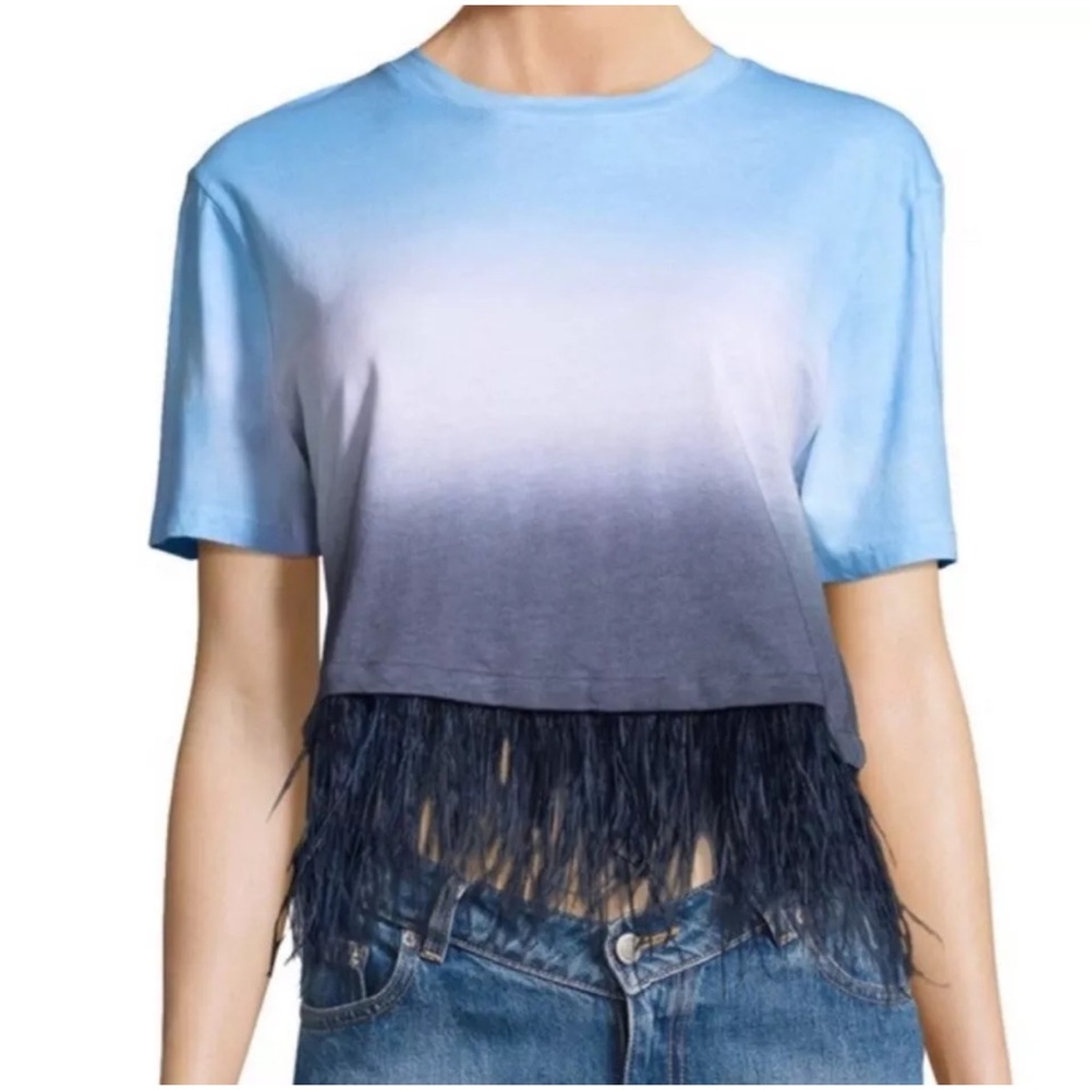 Opening Ceremony Ombre Light Blue to Navy Fringe Cropped Tee